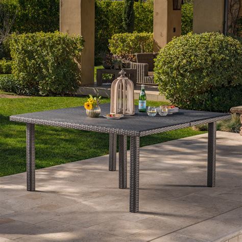 Fern Outdoor 64 Inch Wicker Square Dining Table Grey