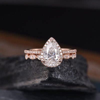 Buy Ct Pear Shaped Moissanite Engagement Ring Rose Gold Bridal Set