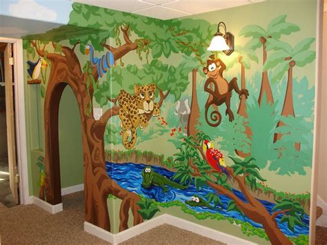 Jungle mural,children's nursery jungle murals, south florida,mural painting and children's room design based in south florida,children's mural, miami, mural, tromp l'oeil, boca, weston, west palm, coral, gables, aventura, cooper, city, davie, ft, lauderdale. Love just more realistic animals. Great color | Jungle mural