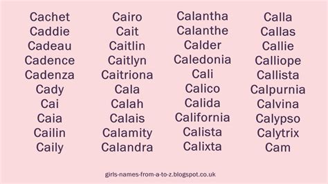 Take a look at our alphabetical list and find girls names and boys names beginning with c. Girls Names From A To Z: Girls Names Starting With C
