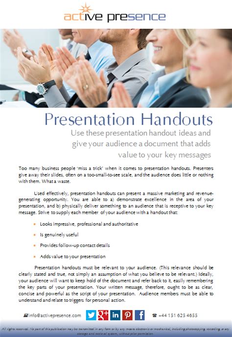 Presentation Handouts Presentation Handout Ideas