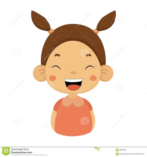 Laughing Little Girl Flat Cartoon Portrait Emoji Icon With Emotional
