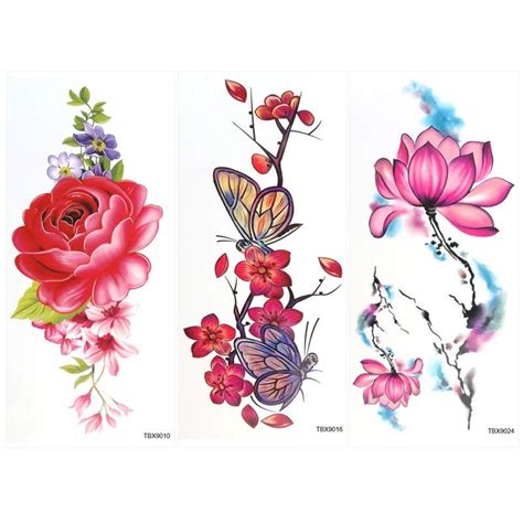 9 Sheets Temporary Tattoo Rose Peony Flower Butterfly Lotus Cherry