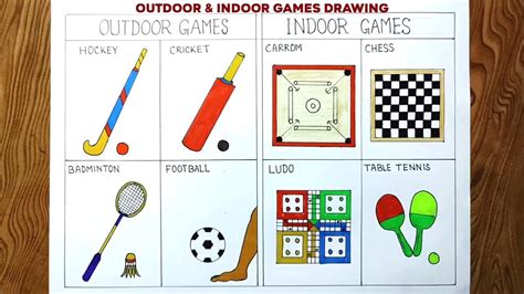 How To Draw Outdoor And Indoor Games Step By Step Very Easy Youtube