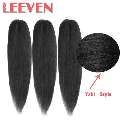 Leeven Synthetic Soft Yaki Straight Hair Braids Crochet Hair Pre Stretched Ombre Braiding Hair
