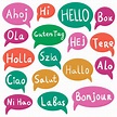Hello, Hi with speech bubbles on different languages. Translation ...