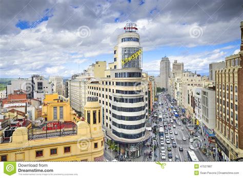 Gran Via Madird Spain Cityscape Editorial Photography Image Of