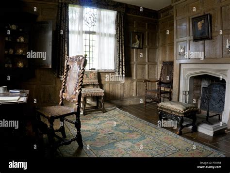 Tudor Timber Framed Manor House Interior Drawing Room Study Stock