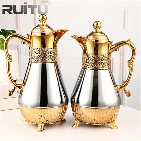 Royal Brass Dallah Turkish Pot Thermal Grey Gold Decor Tea And Coffee