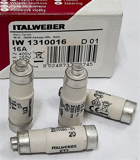 Iw 1310016 16a 250v 400v D01 Ital Weber 16a Bottle Type Gl Gg Fuse