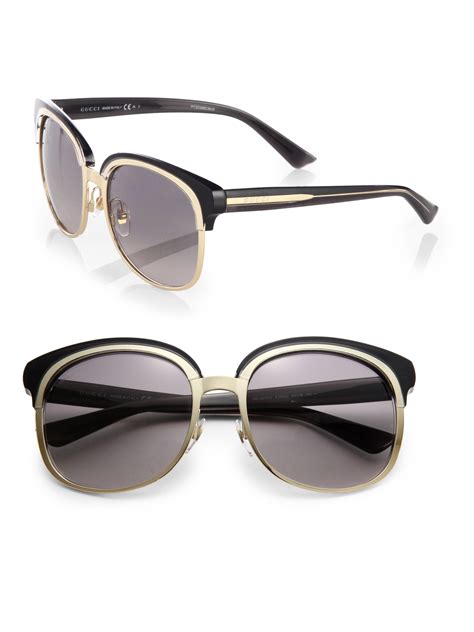 gucci oversized plastic metal round sunglasses in gold gold dark grey lyst