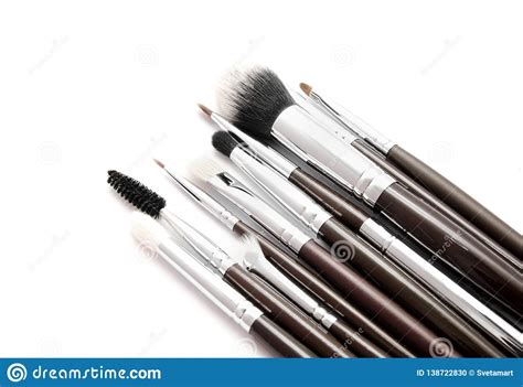 Various Set Of Professional Makeup Brushes Isolated Stock Photo Image