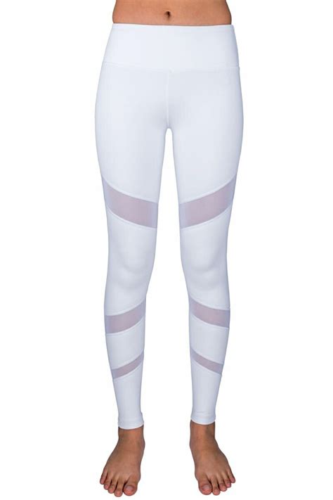 White Mesh Full Length Leggings By Chandra Yoga And Active Wear