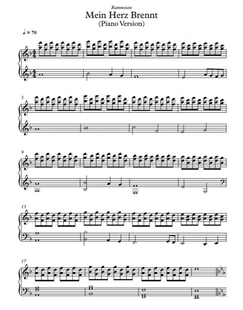 Rammstein - Mein Herz Brennt sheet music for piano download | Piano ...