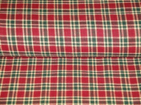 Red Green And Natural Plaid Homespun Fabric Sold By The