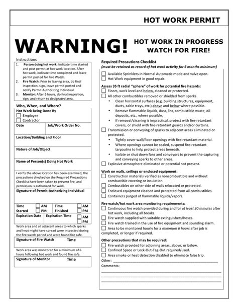 Hot Work Permit Template In Word And Pdf Formats Page Of