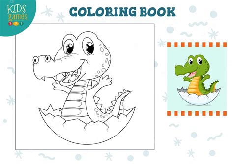 Copiar E Colorir A Imagem Exercício Pequeno Crocodilo Engraçado Dos