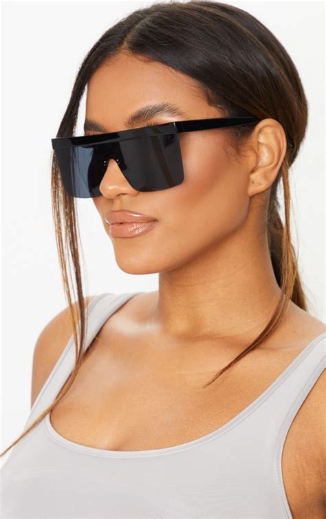 Black Chunky Frameless Sunglasses Prettylittlething Aus