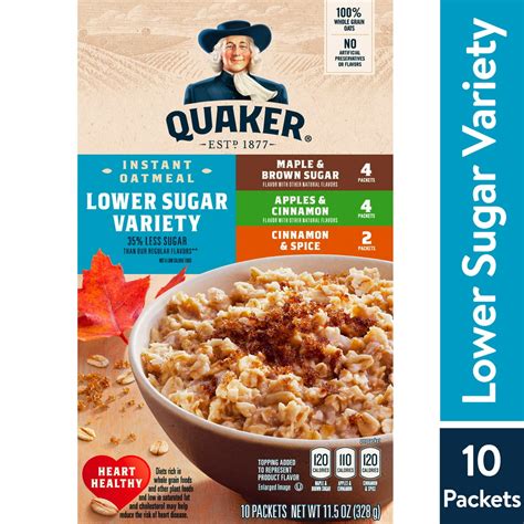 Quaker Instant Oatmeal Lower Sugar Variety Pack 10 Packets Walmart