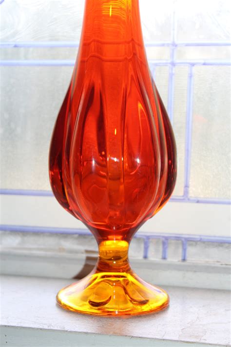 Large Vintage Orange Amberina Vase 17 25 Swung Glass Mid Century