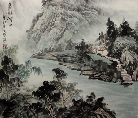 Beautiful Mountains And River Landscape Painting
