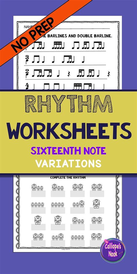 No Prep Rhythm Worksheets Sixteenth Note Variations Ti Tika Tika Ti