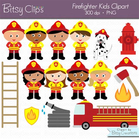 Firefighter Kids Digital Art Set Clipart Commercial Use Clip Art