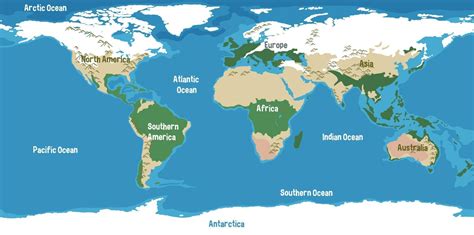 mapa del mundo con nombres de continentes y océanos Vector en Vecteezy