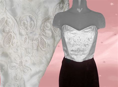 Vintage White Bustier 80s Victorias Secret Fabulous Satin Lace Beaded