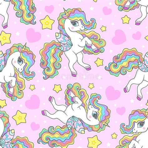Seamless Pattern With Unicorns With Rainbow Mane Vector Stock Vector