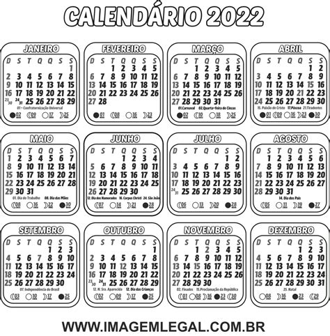 Calendário 2022 Para Colorir Imagem Legal
