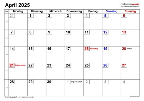 Kalender April 2025 Als Word Vorlagen