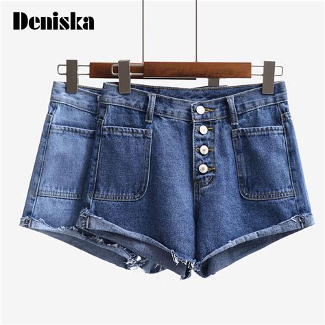 Deniska 2017 Fashion Buttons Retro Elastic High Waist Shorts Feminino