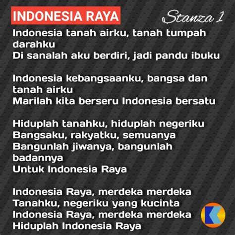 Indonesia, tanah airkoe, tanah toempah darahkoe, disanalah akoe berdiri. Gambar Lirik Lagu Indonesia Raya Stanza 1, 2 dan 3 - K-Blog
