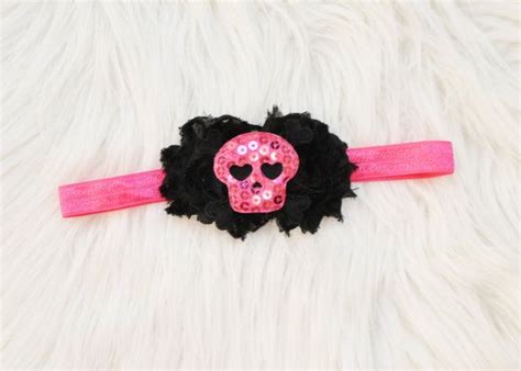 Skull Headband Pink And Black Headband Baby Girl Headband Etsy