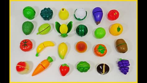 Learn Names Of Fruits And Vegetables With Pretend Play Food Velcro Cutting Toys Fun Learning For