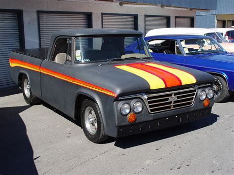 1962 Dodge Pickup Matte Black Yellow And Orange Stripes Front Angle