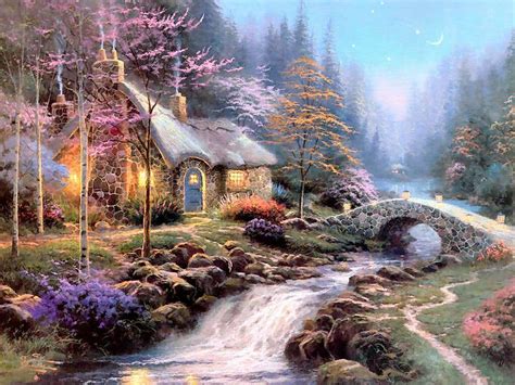 Free Download Twilight Cottage Thomas Kincade Paintings Wallpaper