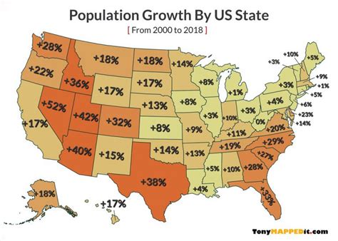 Population Growth By Us State From To Tony Mapped It