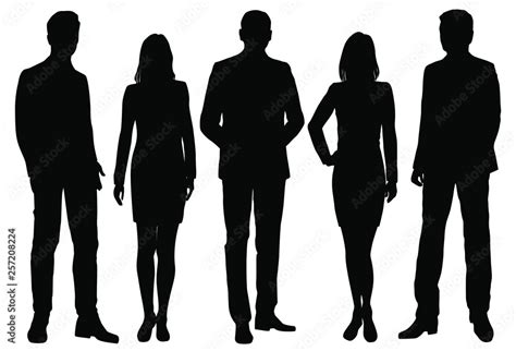 Vector Silhouettes Men And Women Standing Business People Group