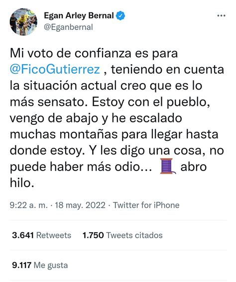 Egan Bernal Anuncia Que Votará Por Federico Gutiérrez Colombia