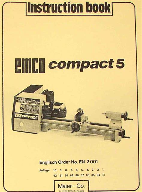 EMCO Compact 5 Metal Lathe Instruction Manual Ozark Tool Manuals Books