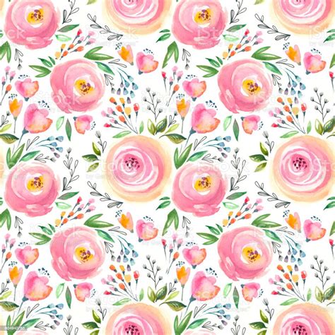 Watercolor Floral Pattern And Seamless Background Hand Painted Gentle