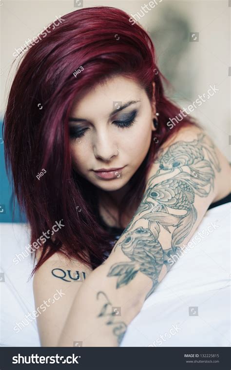 Sensual Portrait Of Beautiful Girl With Tattoo Lying On Bed Stock Photo Shutterstock