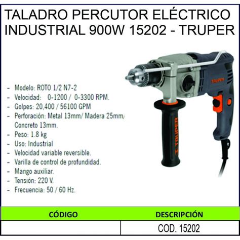 TALADRO PERCUTOR ELÉCTRICO INDUSTRIAL 900W 15202 TRUPER