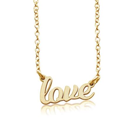 Gold Love Script Nameplate Necklace Tiny Tags