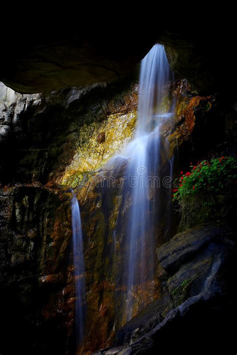 Underground Cave Waterfall Stock Image Image Of Place 17584463