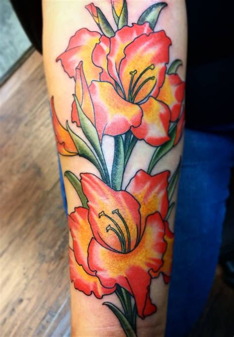 Red Gladiolus Flower Tattoo Red And Yellow Gladiolus Flower Tattoo On
