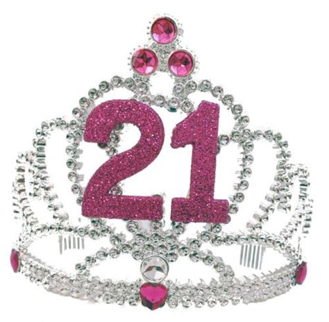 Happy 21st Birthday Tiara Headband Crown Pink Glitter Metal P