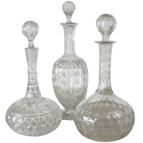Group Of Three Antique Cut Glass Or Crystal Decanters English Circa 1860 For Sale At 1stdibs
